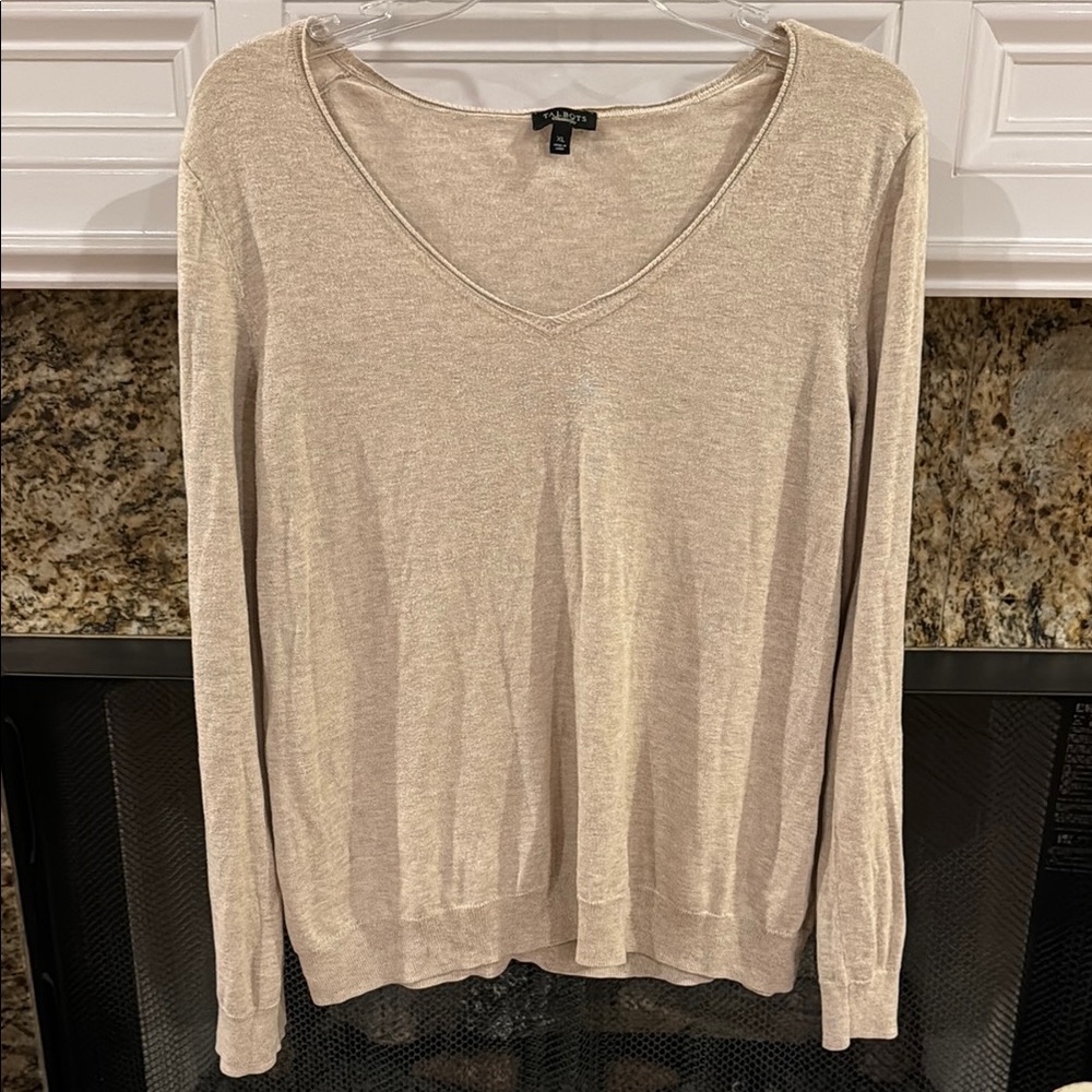 Talbots Tan Lightweight Long Sleeve V-Neck Sweater